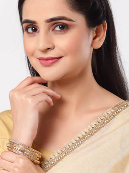 ZENEME - Gold-Plated Crystal Studded Meenakari Textured Bangles for Women (Pack of 4)