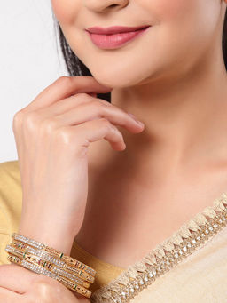 ZENEME - Gold-Plated Red And Green Meenakari Textured CZ Bangles for Women (Pack of 8)