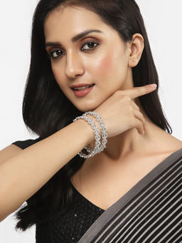 ZENEME - Rhodium Plated American Diamond Studded Bangles for Women & Girls