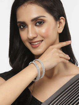 ZENEME - Rhodium-Plated Brass American Diamond Crystal Bangles for Women