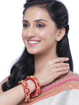 ZENEME - Pearl & Kundan Engraved Premium Synthetic Bangles for Women & Girls