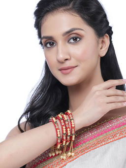 ZENEME - Gold Plated Kundan & Drop Pearl Premium Synthetic Bangles for Women (Pack of 4)