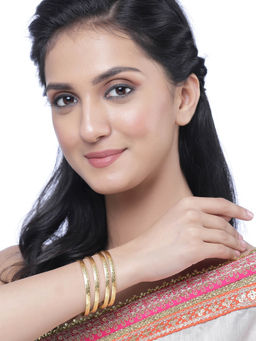 ZENEME - 24 K Gold-Plated Textured Bangles for Women (Pack of 4)