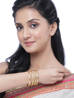 ZENEME - Gold-Plated Flower Shaped Textured Bangles for Women (Pack of 4)