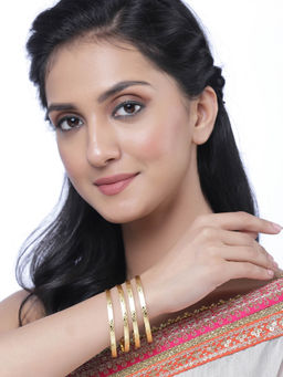 ZENEME - 24 K Gold-Plated Floral Textured Bangles for Women (Pack of 4)