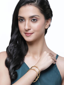 ZENEME - Gold-Plated CZ Studded Flower Bangles for Women & Girls