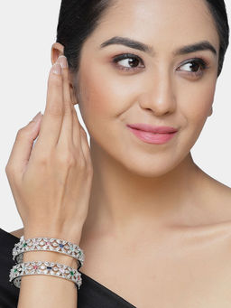 ZENEME - Rhodium Plated Silver Multicolour American Diamond Bangles for Women