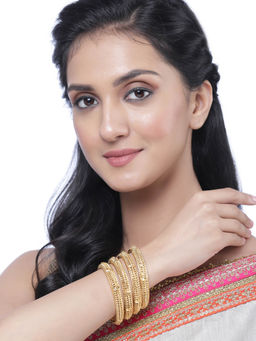 ZENEME - Gold Plated Textured Intricate Bangle for Women (Pack of 4)