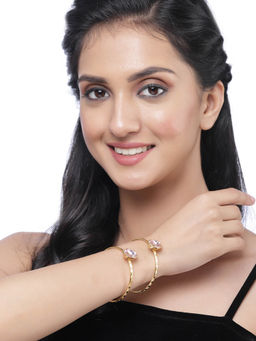 ZENEME - Gold-Plated Peach CZ Studded Openable Bangles for Women