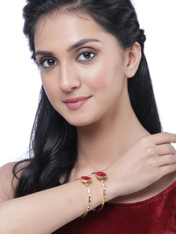 ZENEME - Gold-Plated Red CZ Studded Openable Bangles for Women