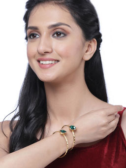 ZENEME - Gold-Plated Green CZ Studded Openable Bangles for Women
