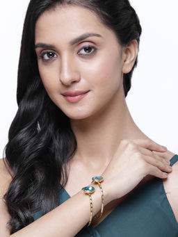 ZENEME - Gold-Plated Blue CZ Studded Openable Bangles for Women