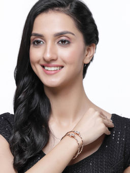 ZENEME - Rose Gold Plated CZ Crystal Openable Bangles for Women