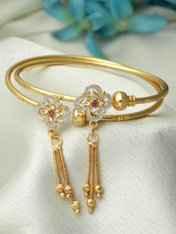 ZENEME - Gold Plated CZ Studded Flower Openable Bangles for Women