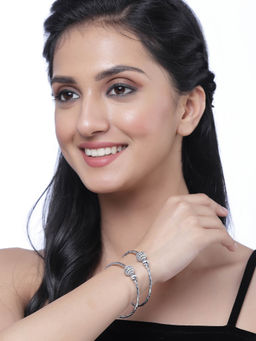 ZENEME - Silver Plated Oxidised Openable Bangles for Women