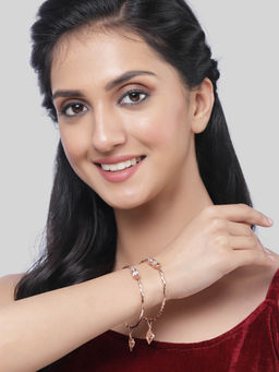 ZENEME - Rose Gold Plated CZ Studded Openable Bangles for Women