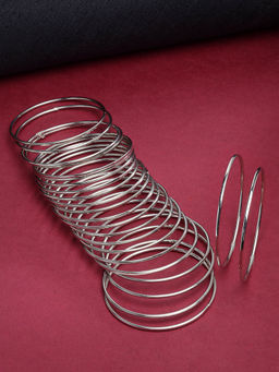 ZENEME - Silver Plated Oxidised Minimal Bangles for Women (Pack of 24)