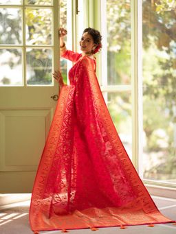 Odette - Pink Woven Patola Silk Saree with Unstitched Blouse