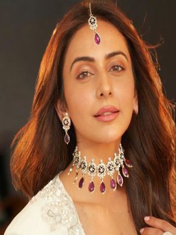 Accessher - Gold Plated Traditional Semi Precious Stones Studded Pink Choker (Set of 3)