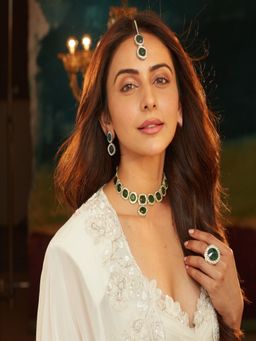 Accessher - Stunning Gold Plated Emerald Green Semi Precious Studded Partywear Necklace (Set of 4)