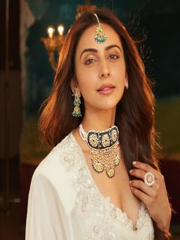 Accessher - Gold Plated Green Minakari Rajasthani Style Statement Bridal Choker (Set of 3)