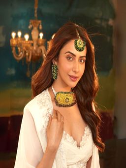 Accessher - Traditional Green Beads Embellished Rajasthani Style Statement Choker (Set of 3)