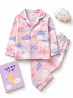 Fancy Fluff - Unisex Pure Cotton Night Suit - Pink Sky