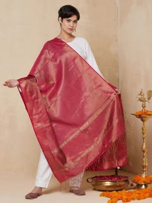 White - Handloom Silk Cotton Maheshwari Dupatta 07