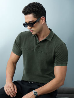 The Souled Store - Originals Vintage Wash: Olive Men Polo T-shirt