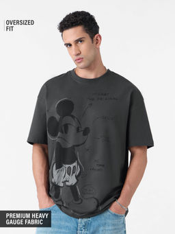 The Souled Store - Official Mickey Mouse: Main Character Men Grey Oversized Full Sleeve T-Shirt