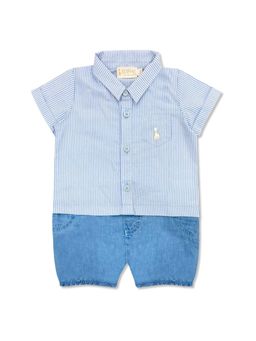 Sophie la Girafe - Baby Unisex Blue and White Linings Denim Romper