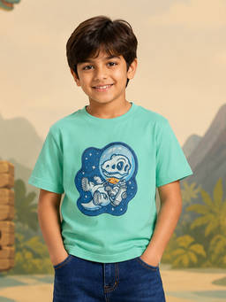 KiddoPanti - Cotton Half Sleeves Astro Dino Space Explorer Printed T-Shirt