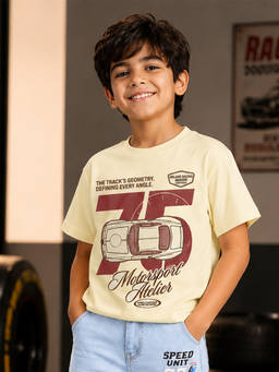 KiddoPanti - Cotton Half Sleeves Motorsport Atelier Vintage Car Printed T-Shirt