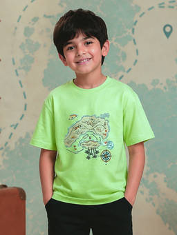 KiddoPanti - Cotton Half Sleeves Formula Treasure Island Adventure Map Printed T-Shirt