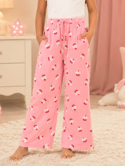 KiddoPanti - Girls Cotton Knit All-Over Printed Pyjama