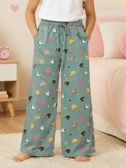 KiddoPanti - Girls Cotton Knit All-Over Printed Pyjama