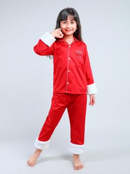 Little Clothings - Christmas Red Cotton Silk Shirt & Pyjama