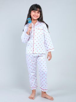 Little Clothings - Sweetheart themed White Cotton Shirt & Pyjama