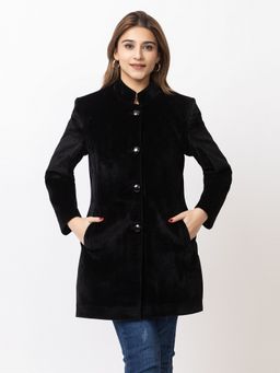 TWENTY ME - Black Casual Wear Wool Blend Solid Single Breasted Full Sleeve Women Coat