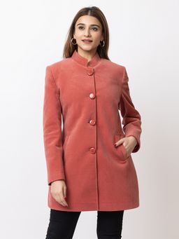 TWENTY ME - Pink Casual Wear Wool Blend Solid Single Breasted Full Sleeve Women Coat