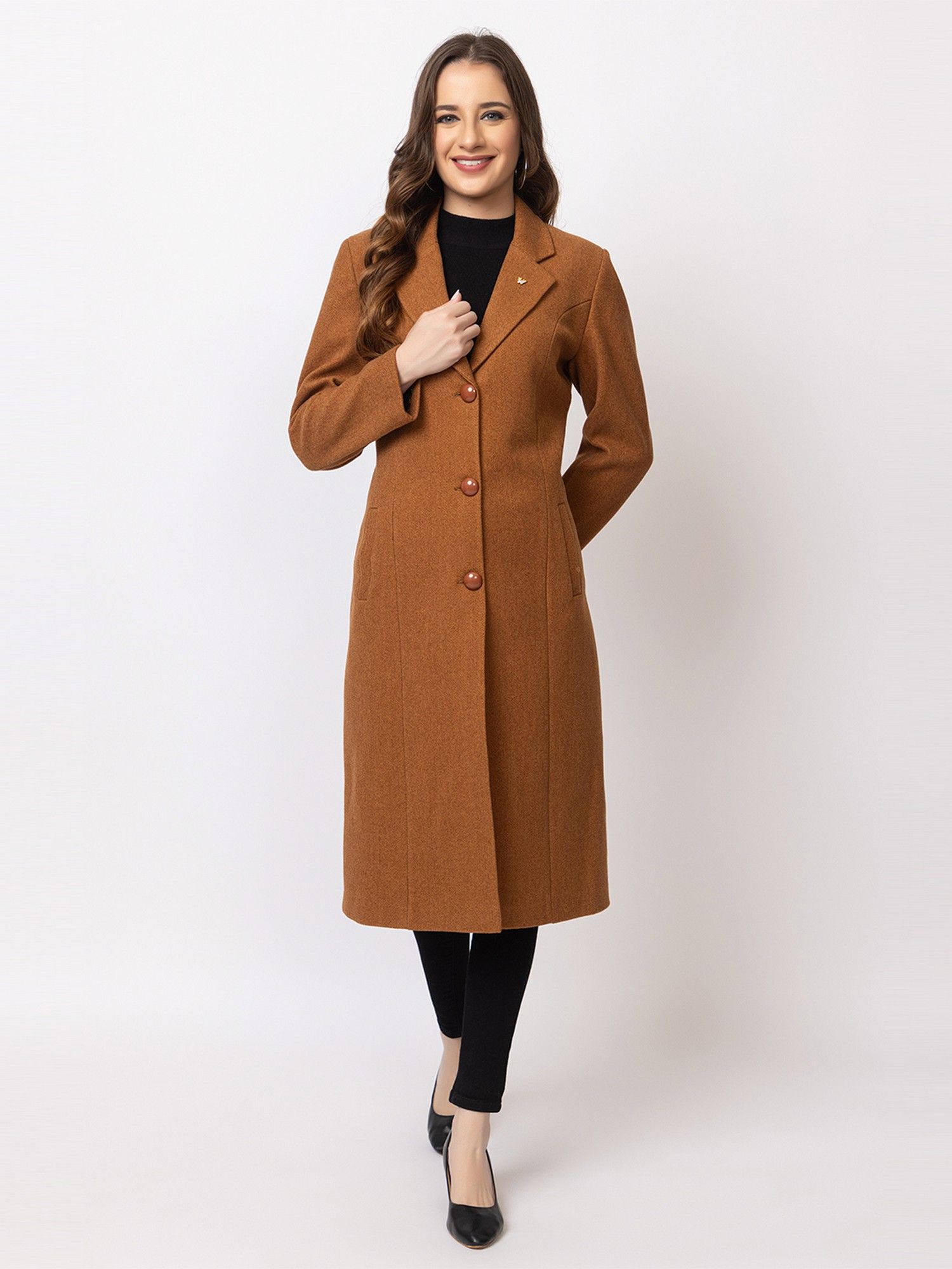 twenty me Tan Casual Wear Wool Blend Solid Single Breasted Full Sleeve Women Coat-picture-19