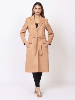 TWENTY ME - Brown Acrylic Blend Soft and Warm Full Sleeve Solid Women Long Coat