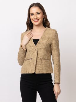 TWENTY ME - Brown Casual Wear Outdoor Wear Acrylic Wool Full Sleeve Women Blazer