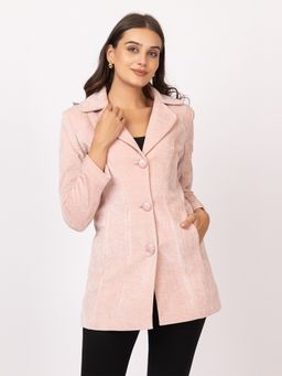 TWENTY ME - Pink Wool Blend Notched Lapel Solid Full Sleeve Women Coat