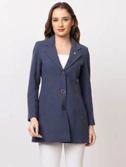 TWENTY ME - Navy Blue Outdoor Wear Wool Blend Notched Lapel Full Sleeve Women Coat