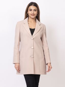 TWENTY ME - Wool Blend Beige Notched Lapel Solid Full Sleeve Women Coat