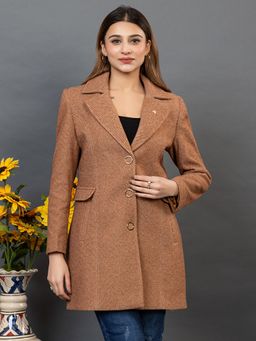 TWENTY ME - Brown Acrylic Blend Notched Lapel Full Sleeve Women Coat