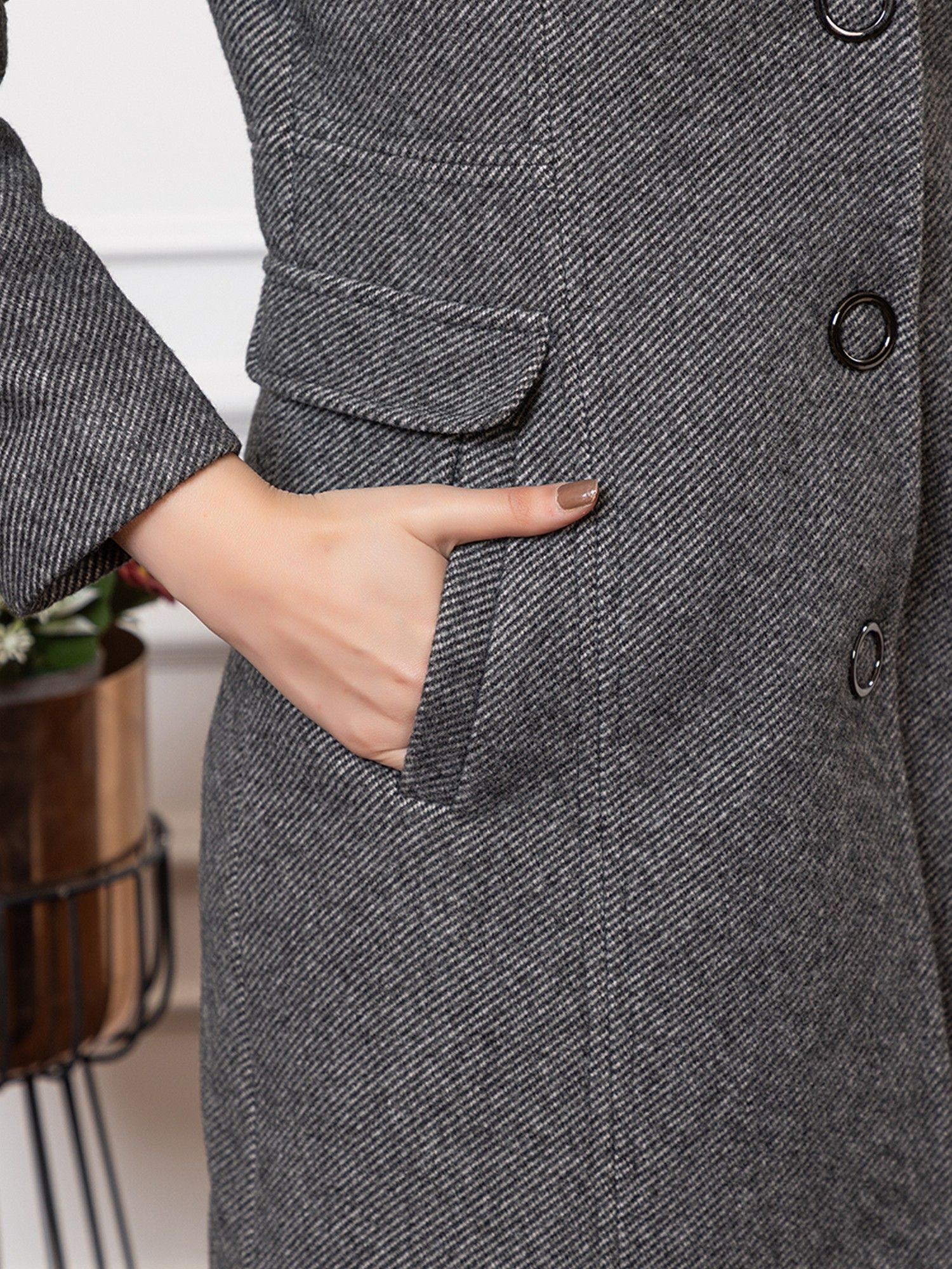 Buy TWENTY ME Grey Acrylic Blend Notched Lapel Stripes Full Sleeve
