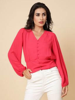 Gipsy - Bright Pink Solid Georgette Top