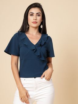 Gipsy - Teal Solid Polyester Top